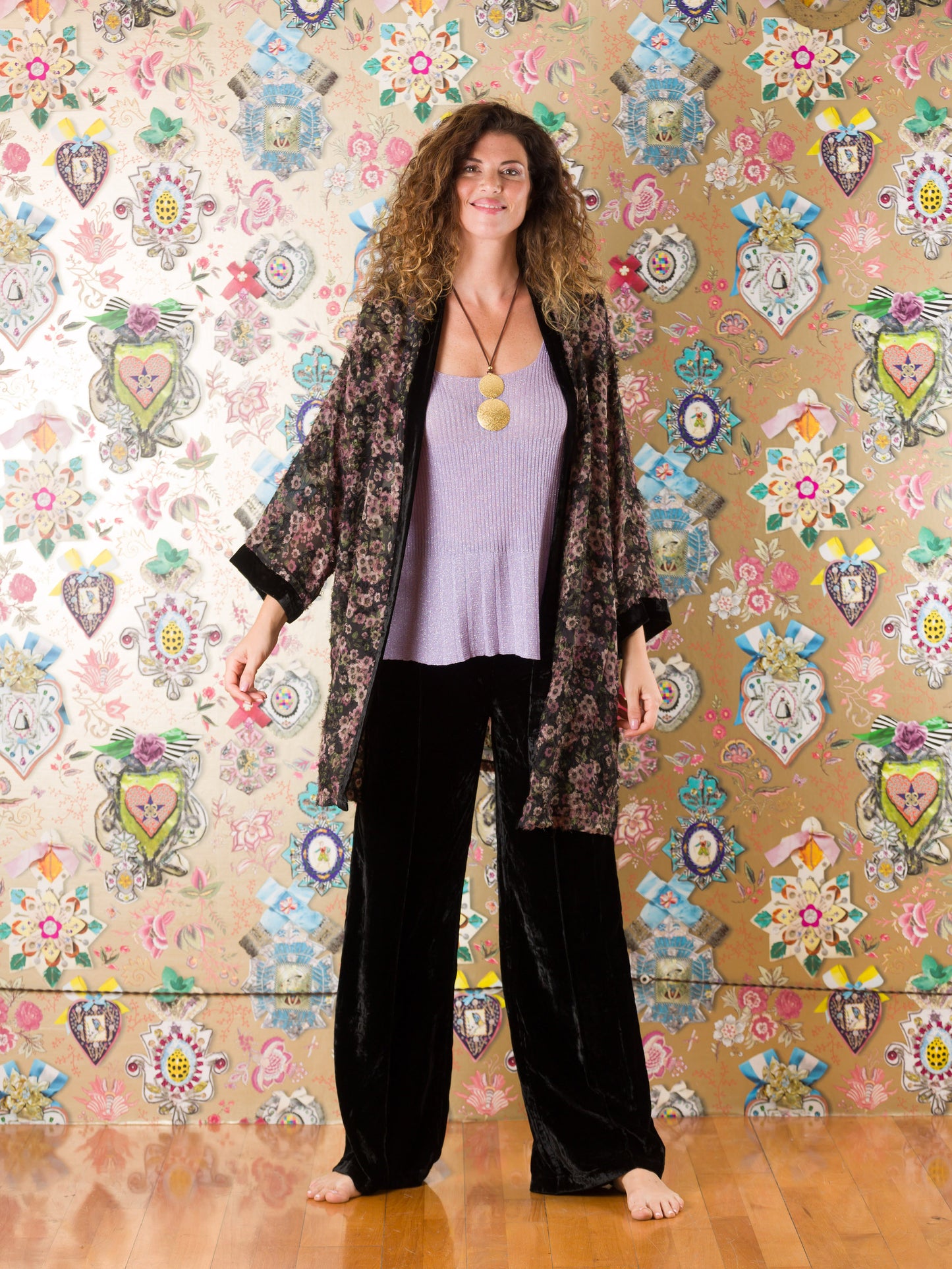 Kimono Langebaan con bordo di velluto