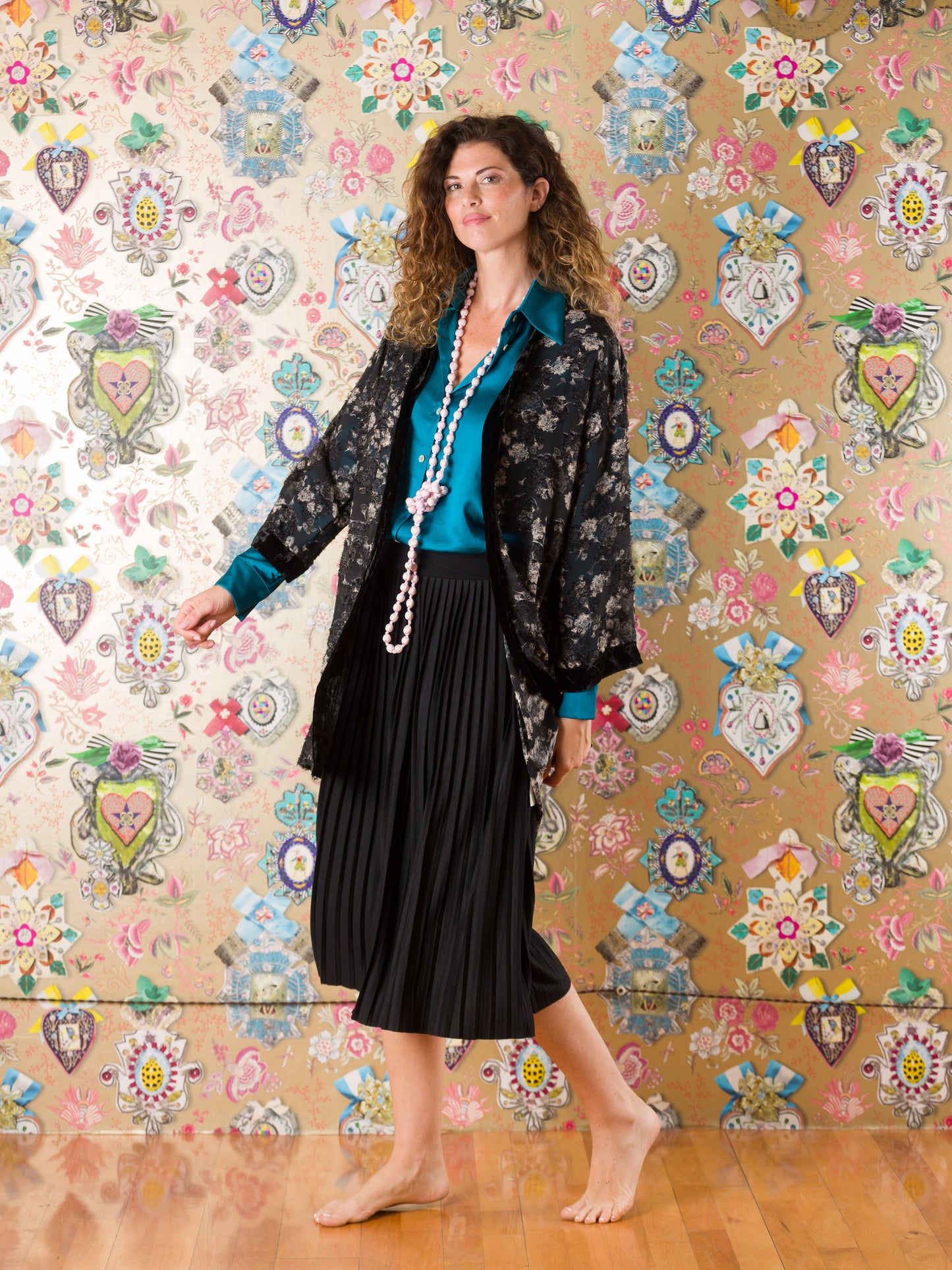Kimono Langebaan con bordo di velluto