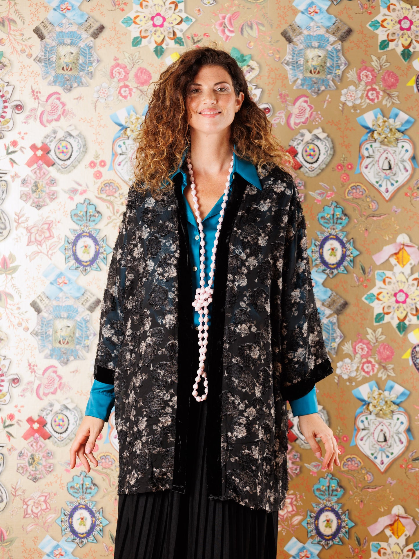 Kimono Langebaan con bordo di velluto