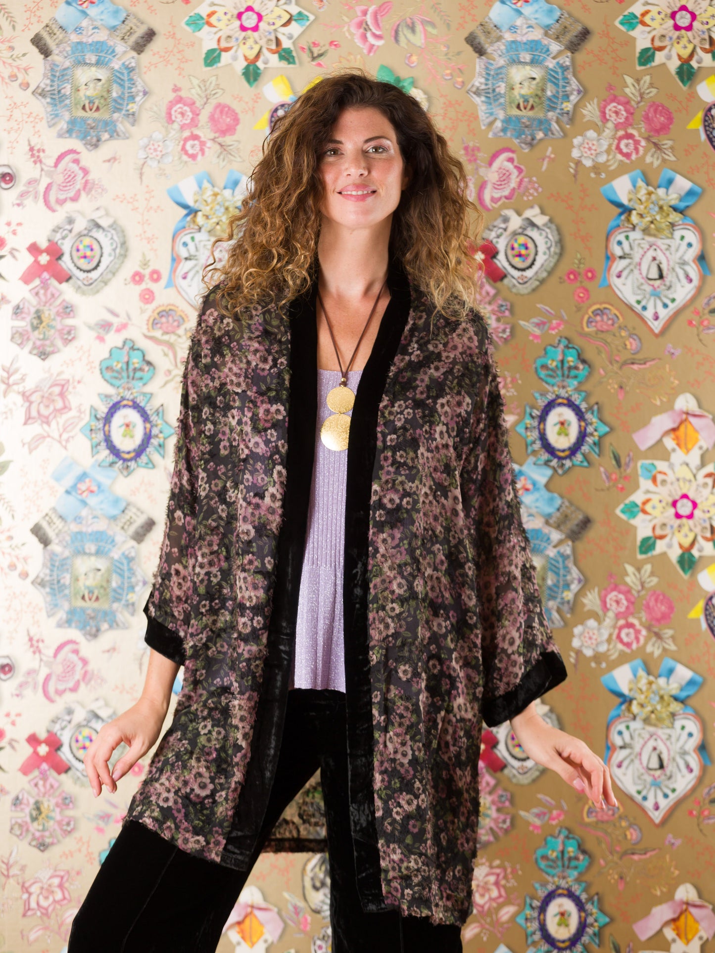 Kimono Langebaan con bordo di velluto