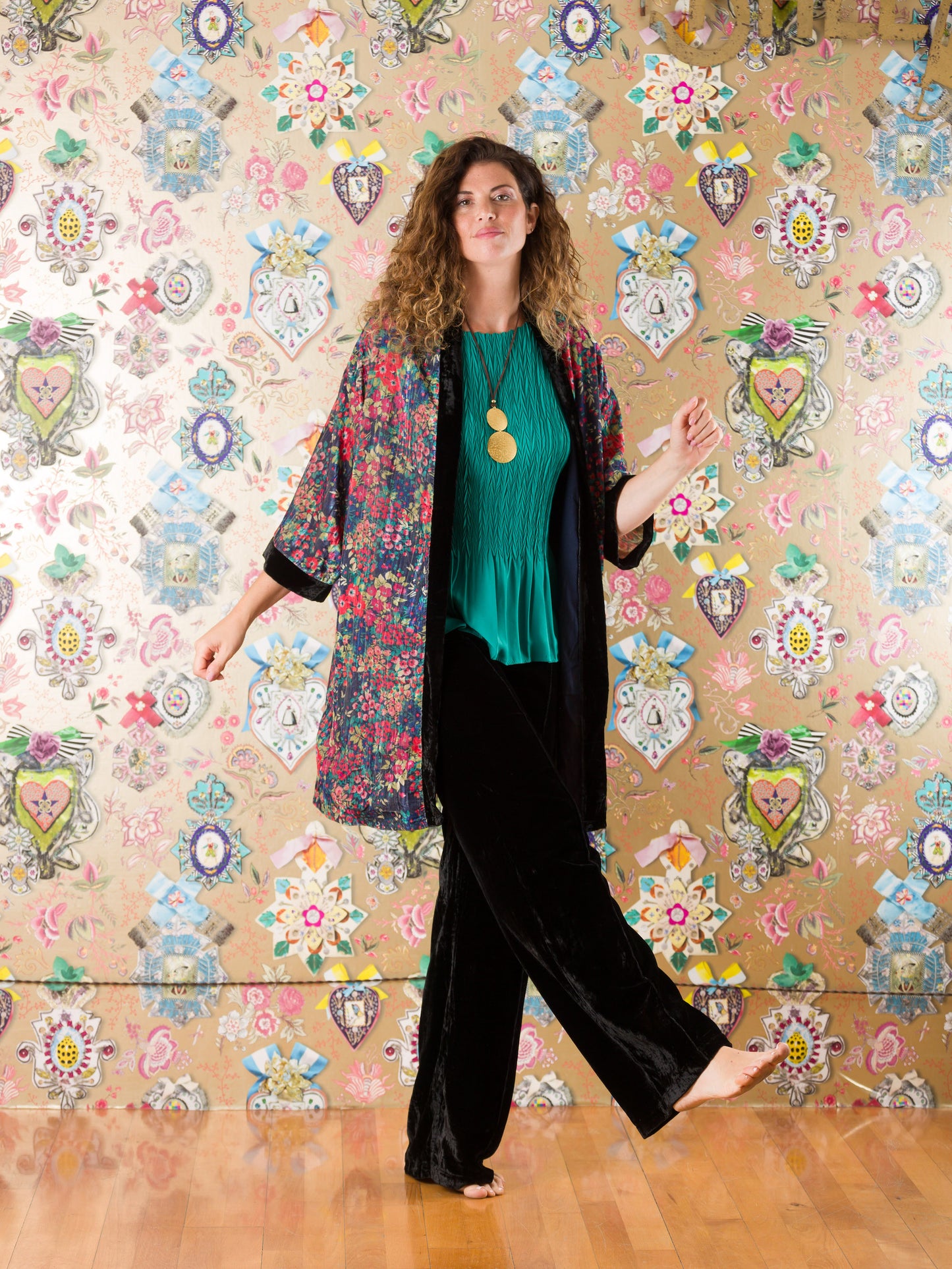 Kimono Langebaan con bordo di velluto