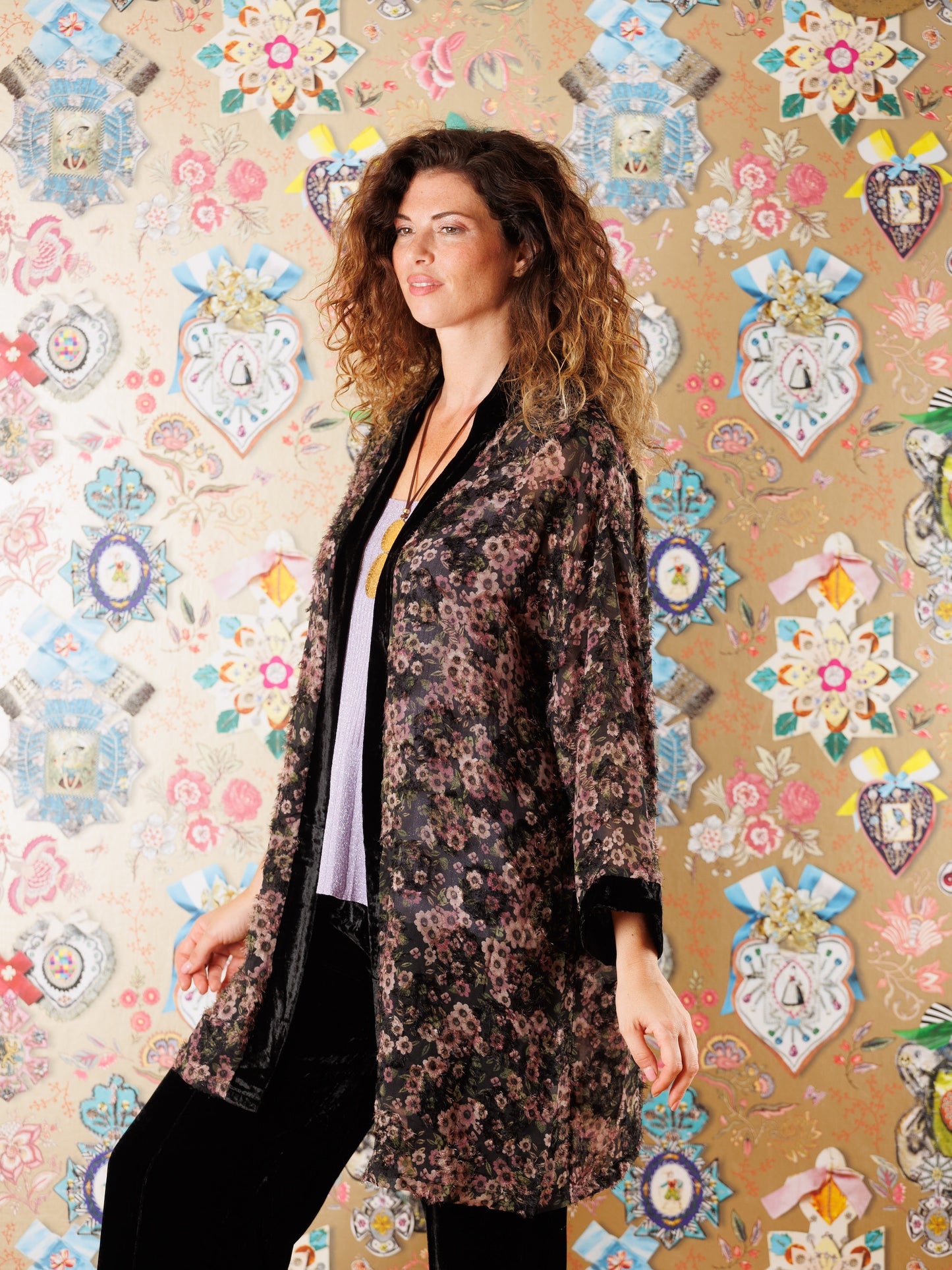 Kimono Langebaan con bordo di velluto