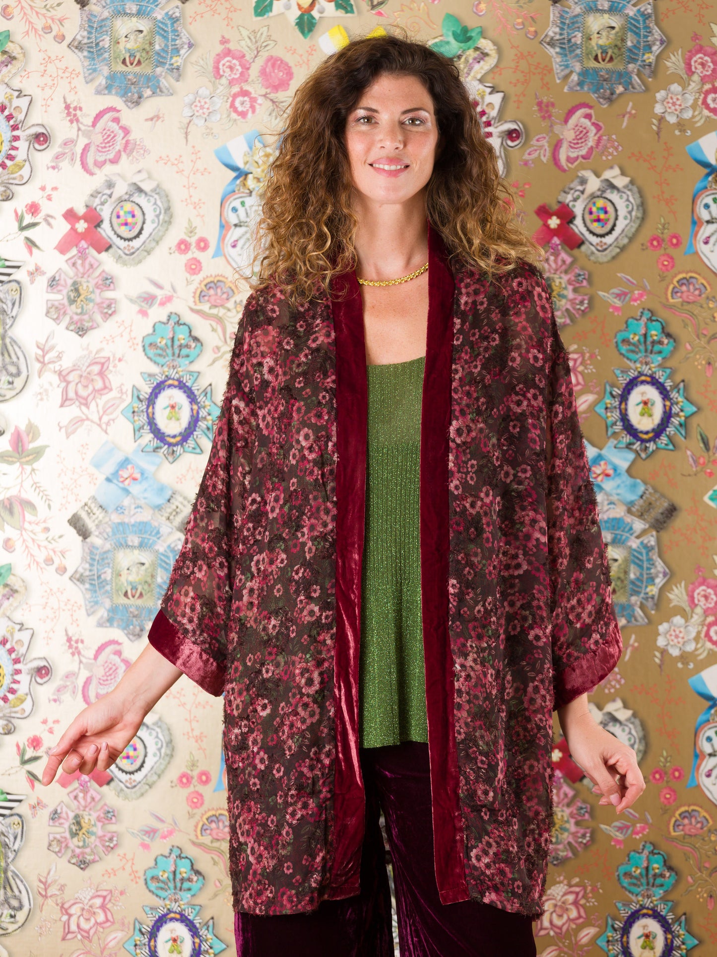 Kimono Langebaan con bordo di velluto