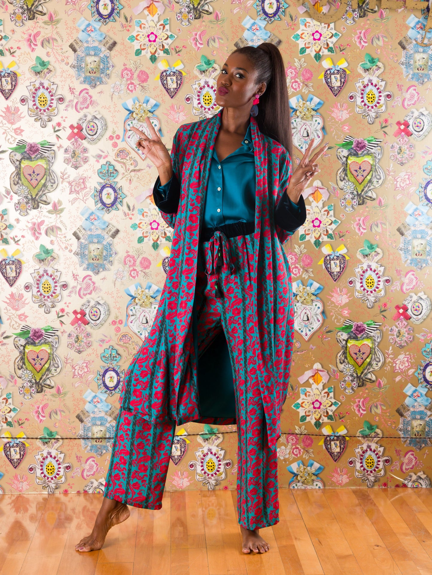 Kimono Marrakech con polsini in velluto