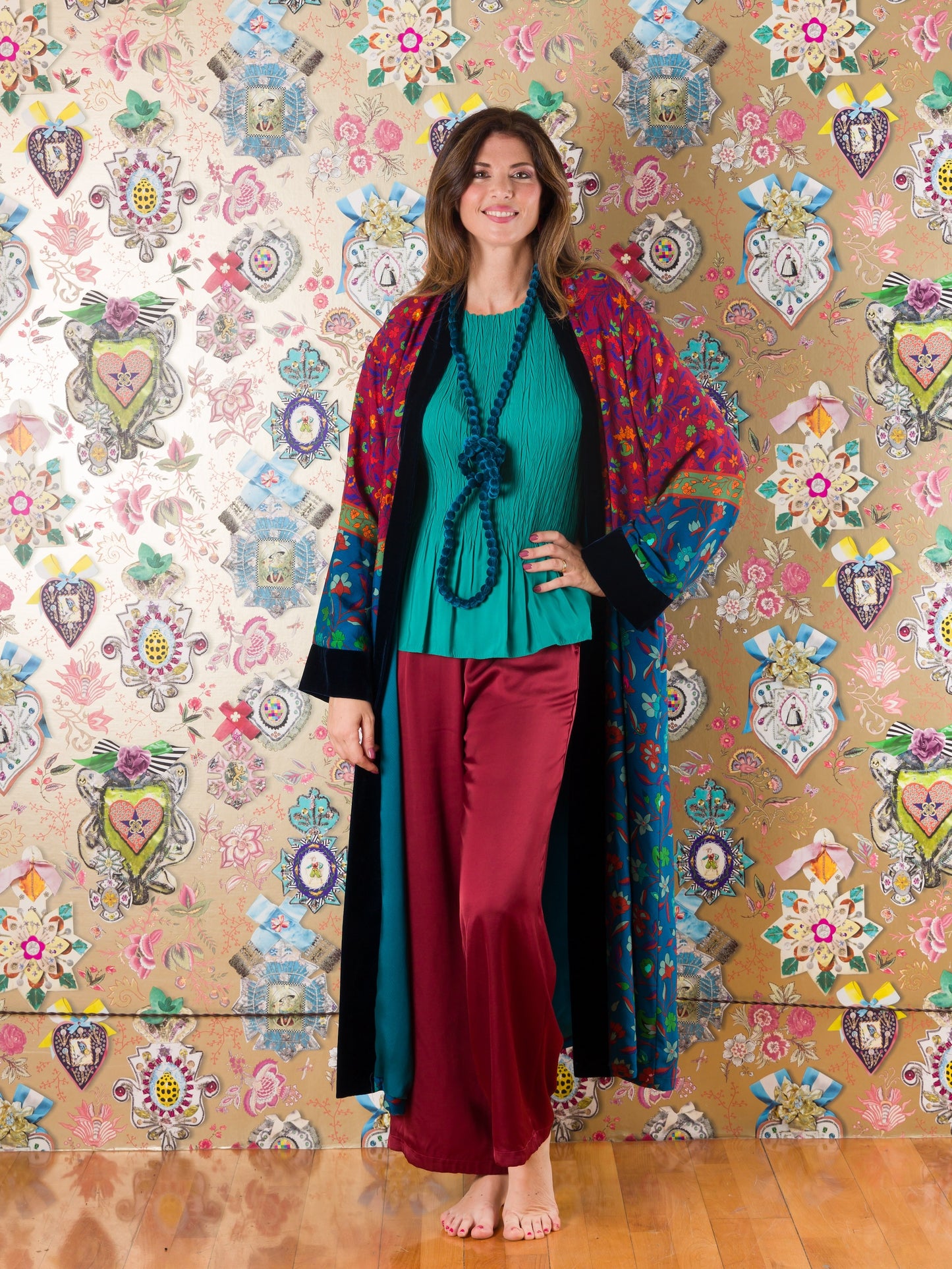 Kimono Mokala con bordi di velluto