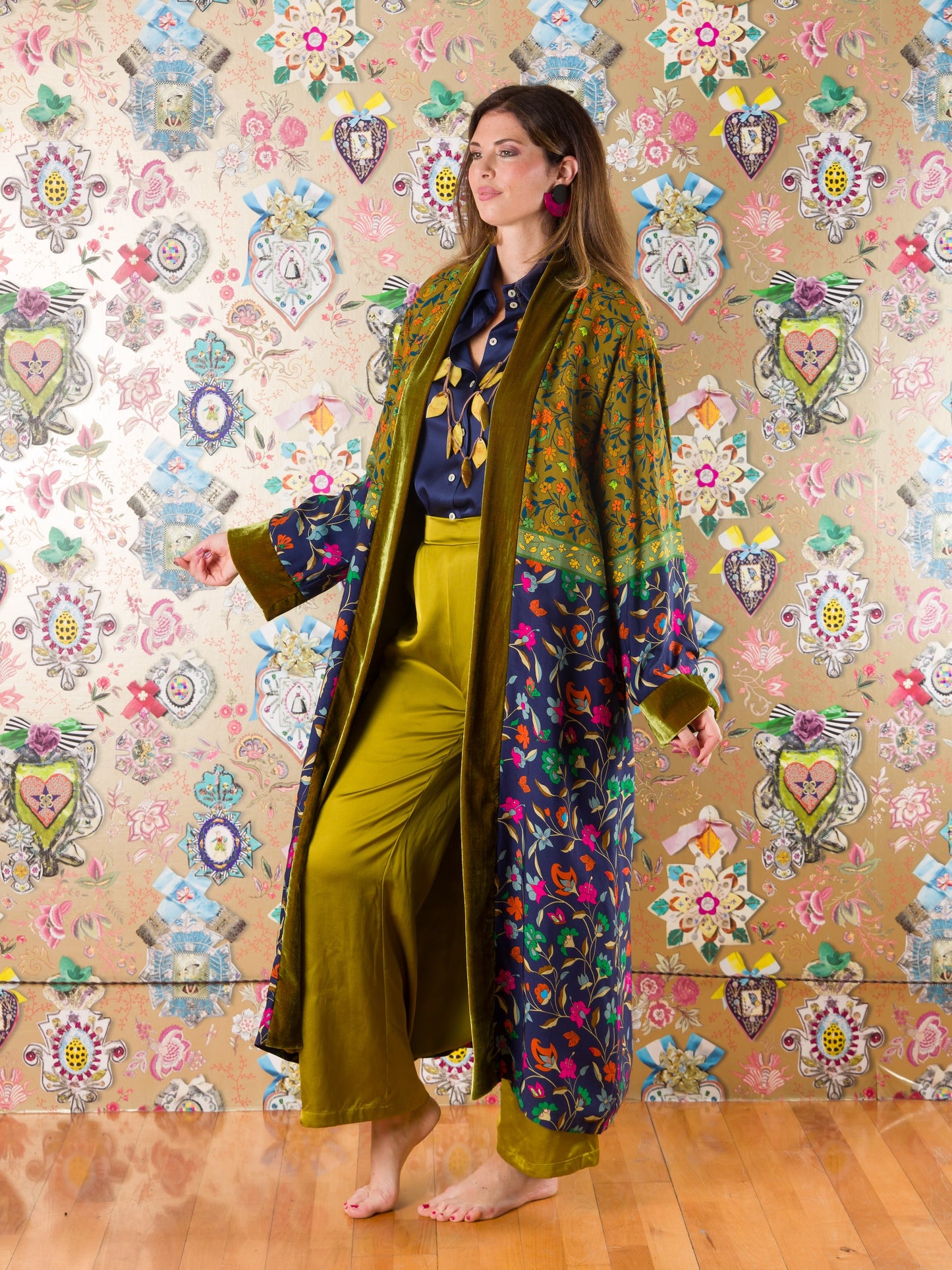 Kimono Mokala con bordi di velluto