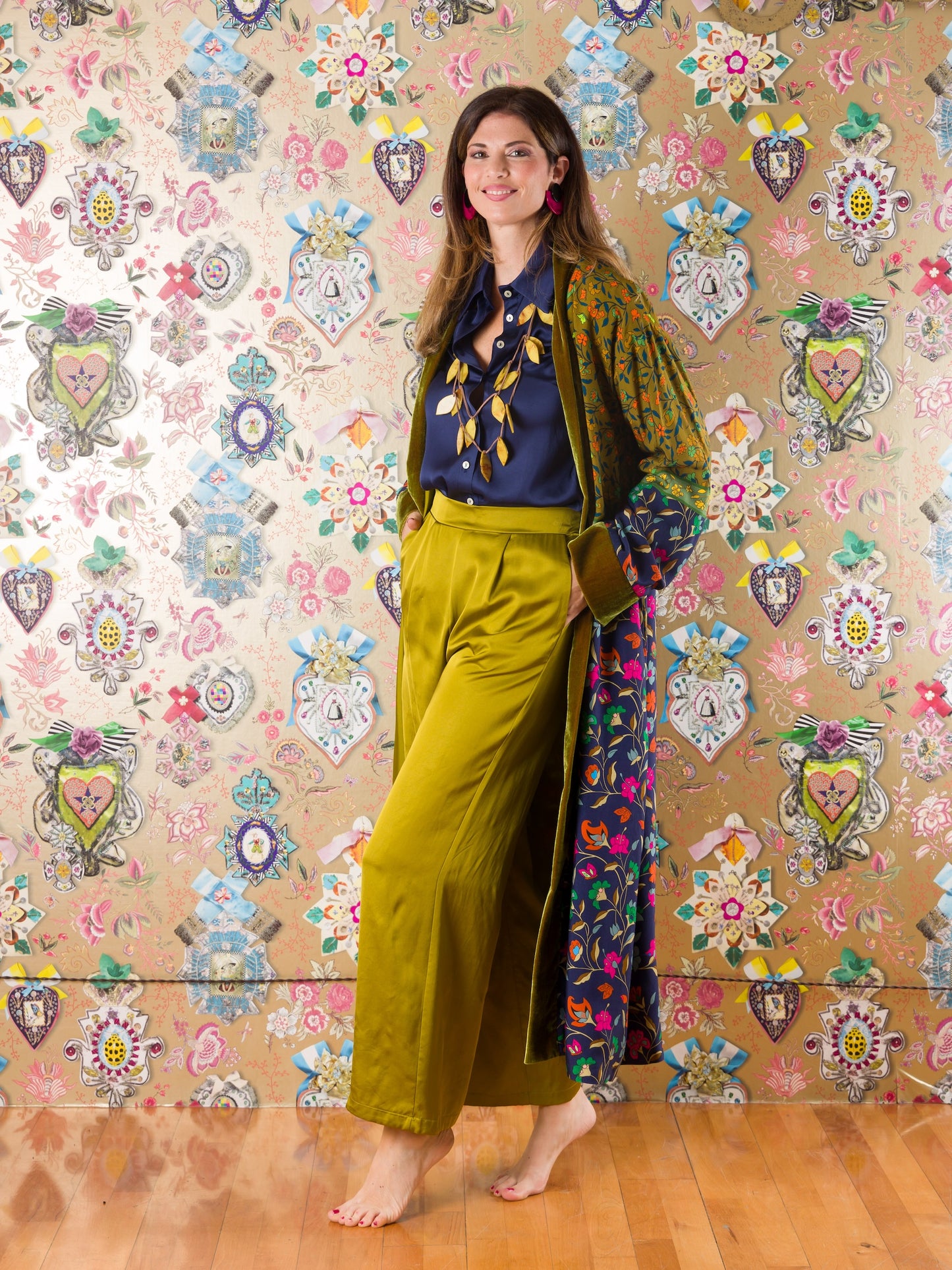 Kimono Mokala con bordi di velluto