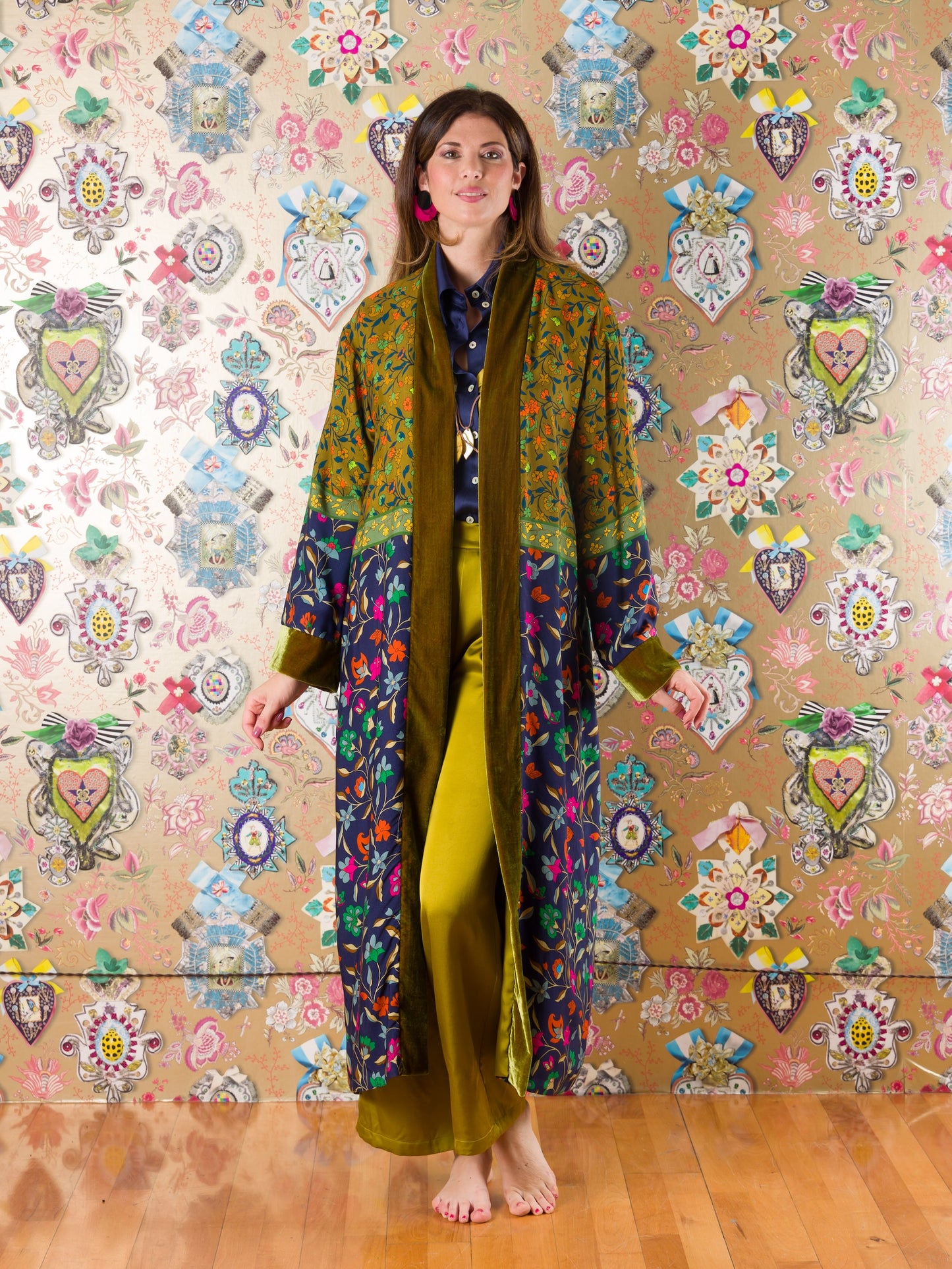 Kimono Mokala con bordi di velluto