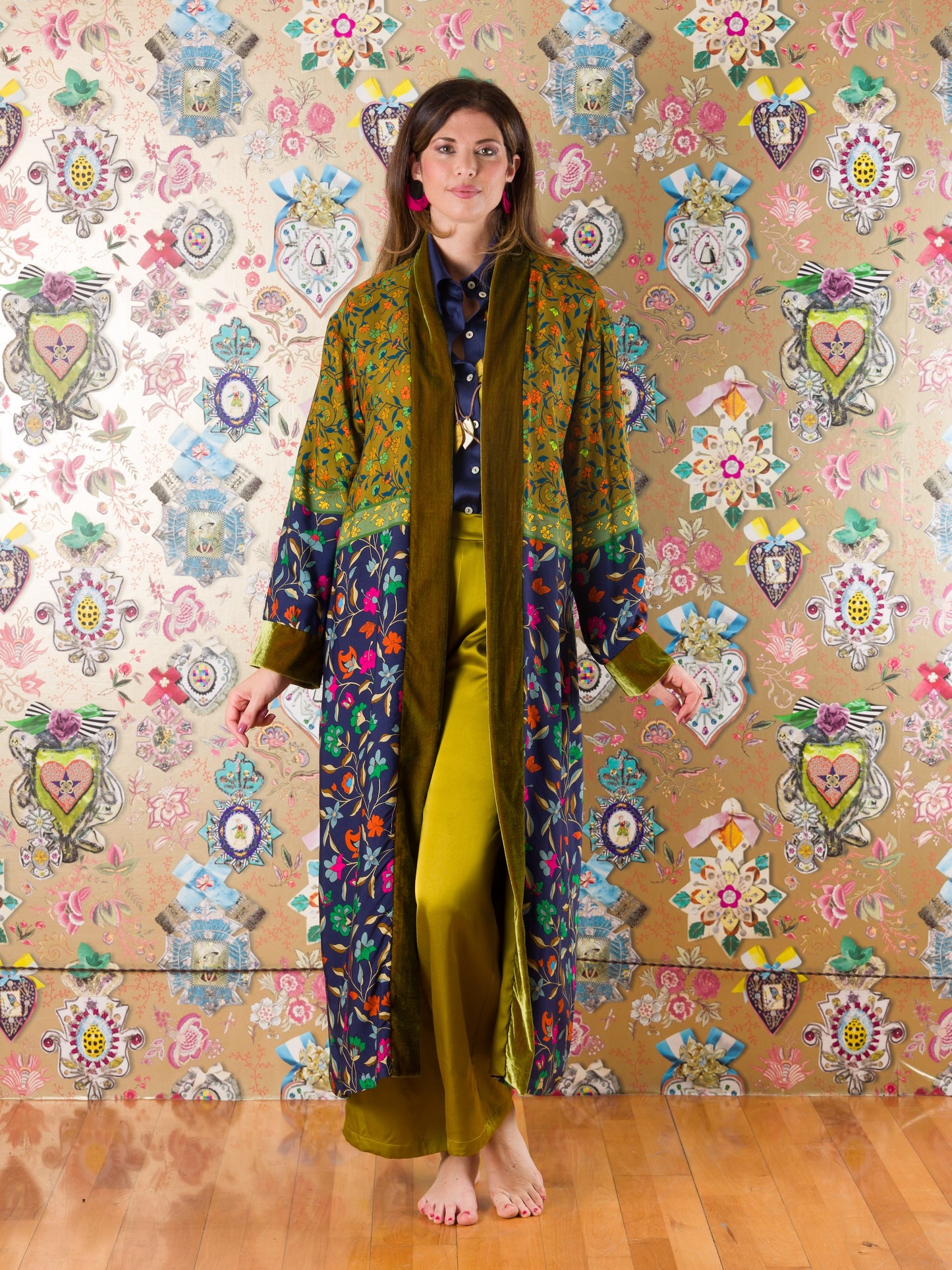 Kimono Mokala con bordi di velluto