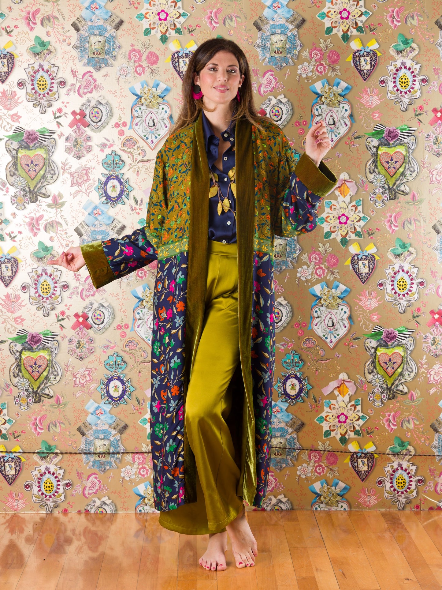 Kimono Mokala con bordi di velluto