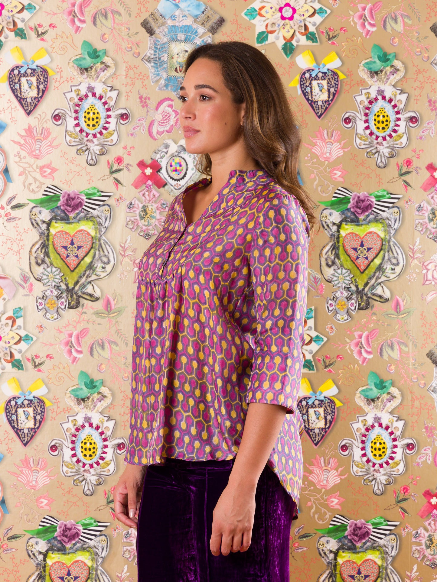Camicia Arniston con pistagna in seta con esagoni