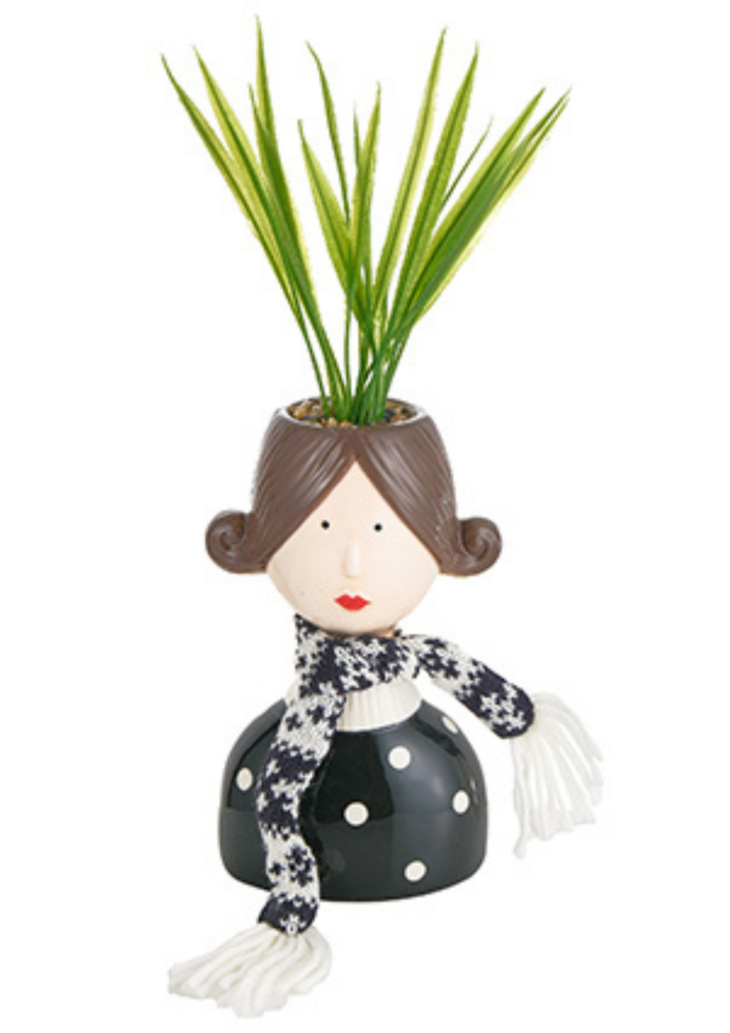 Vaso Girl Con Sciarpina Vestito Nero Pois Bianchi