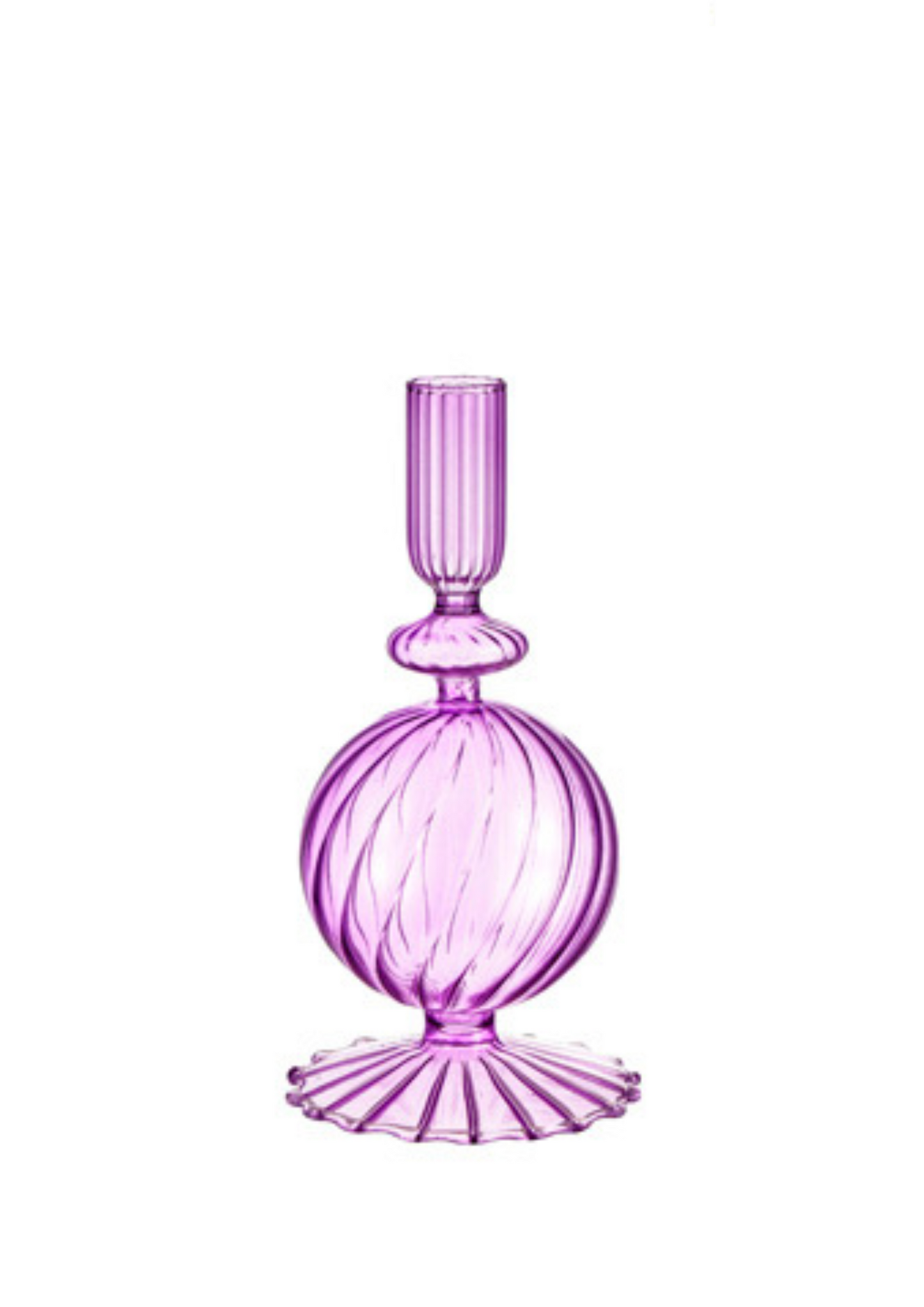 Candeliere Panciuto In Vetro - Rosa Ciclamino