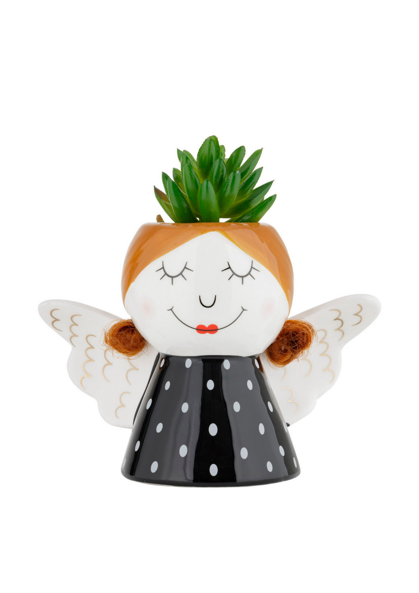 Vaso Angioletto Vestito Nero con Pois Bianchi