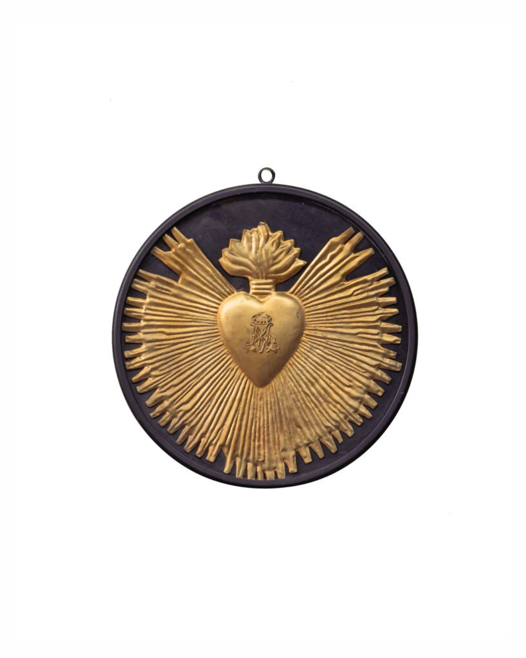 Ex Voto A Forma Di Cuore In Cornice Nera Rotonda