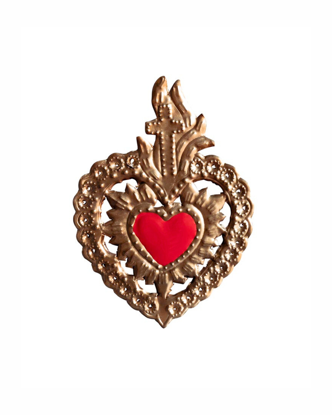 Cuore ex voto con croce e fiori