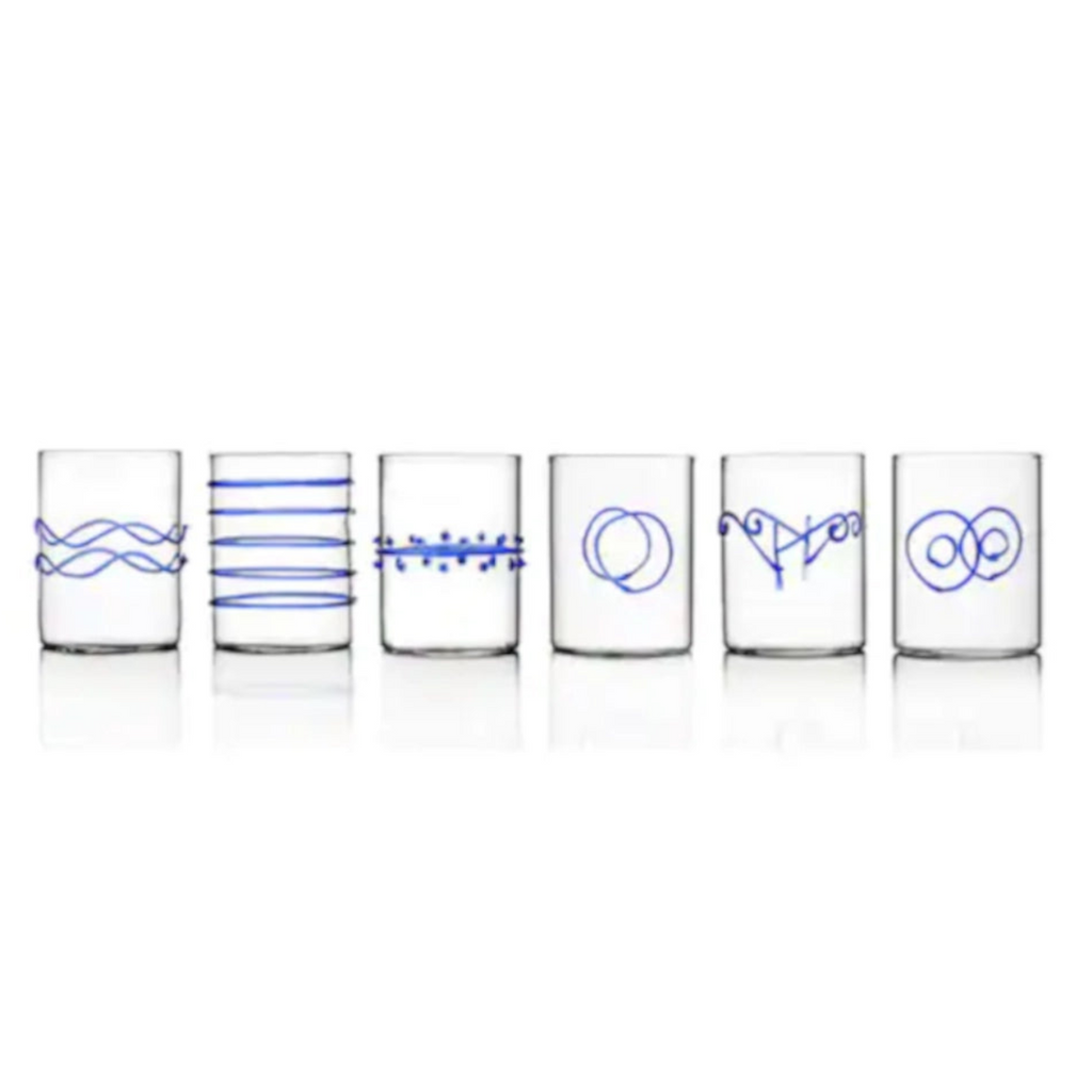 Set 6 Bicchieri Liquore Deco Blu