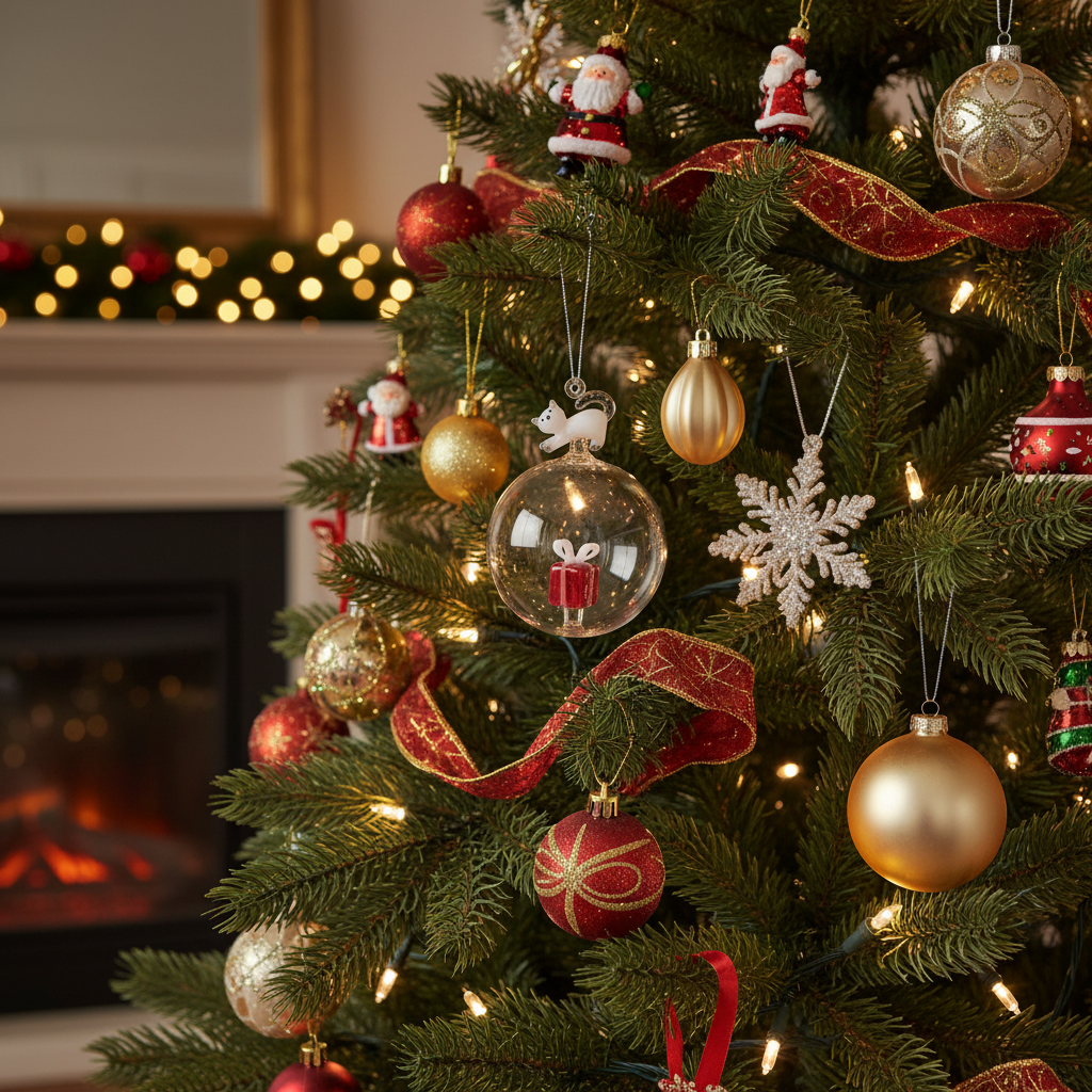 Palla di Natale Pacchetto Regalo & Gatto