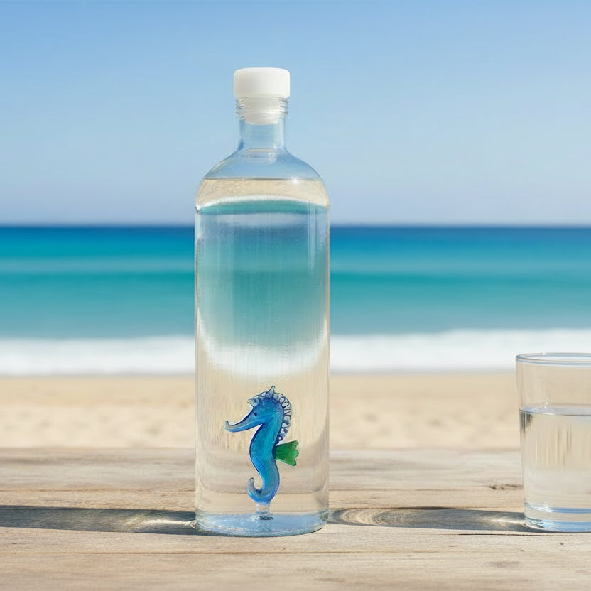 Bottiglia con Cavalluccio Marino Blu
