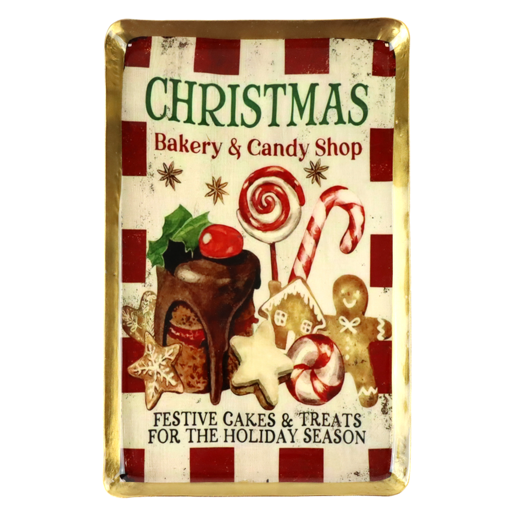 Vassoio Natalizio “Christmas Bakery & Candy Shop” in Ferro, 16x26 cm