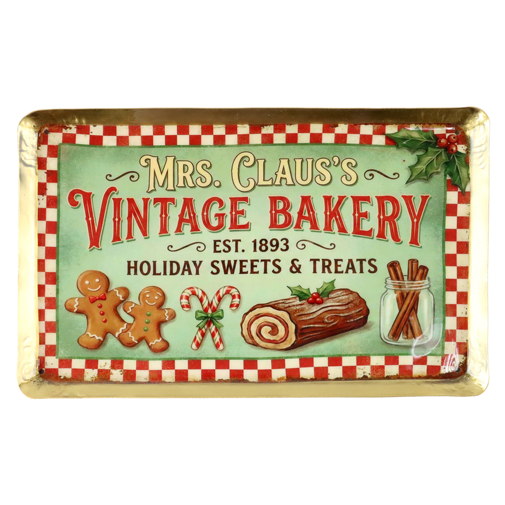 Vassoio Natalizio “Mrs. Claus’s Vintage Bakery” in Ferro, 26x16 cm