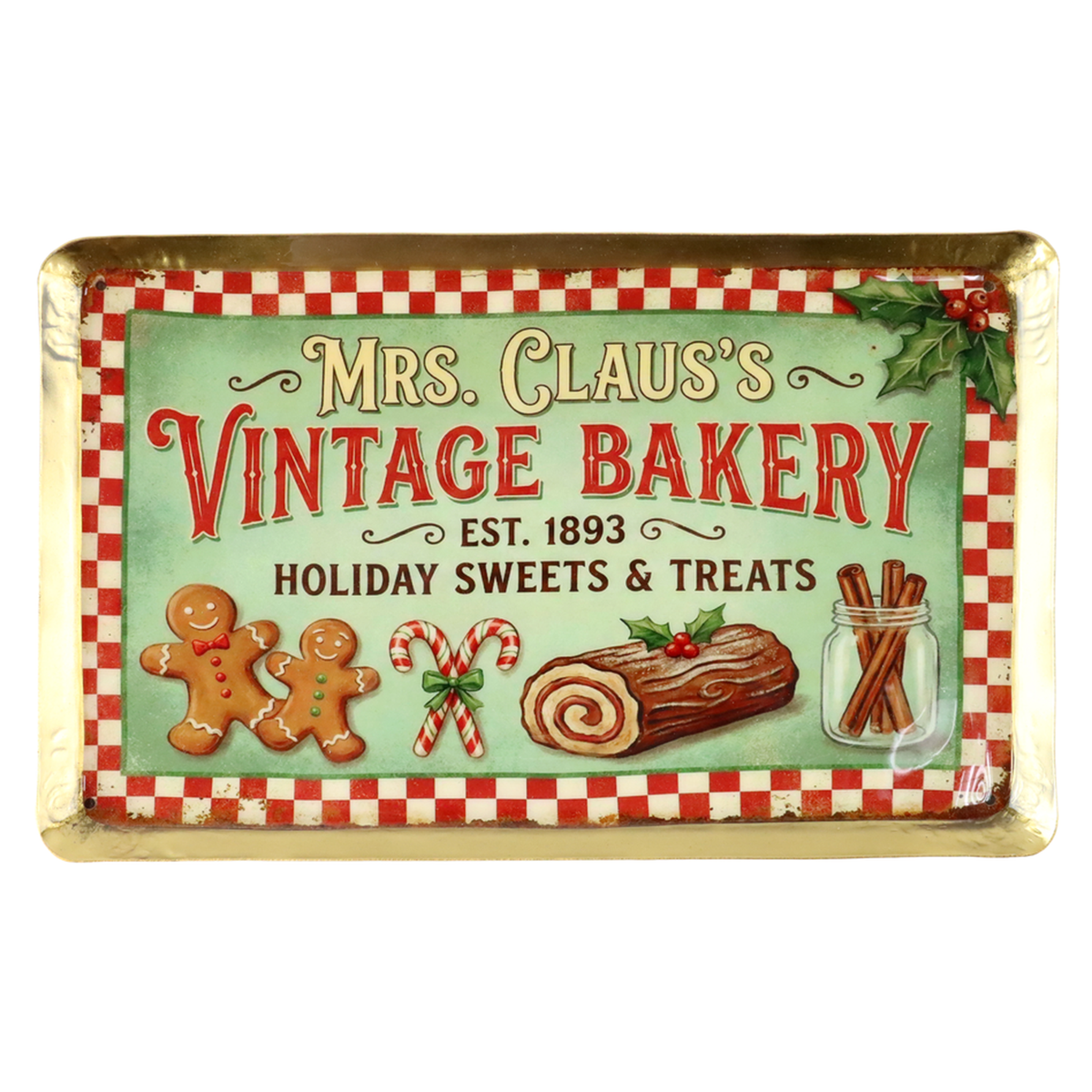 Vassoio Natalizio “Mrs. Claus’s Vintage Bakery” in Ferro, 26x16 cm