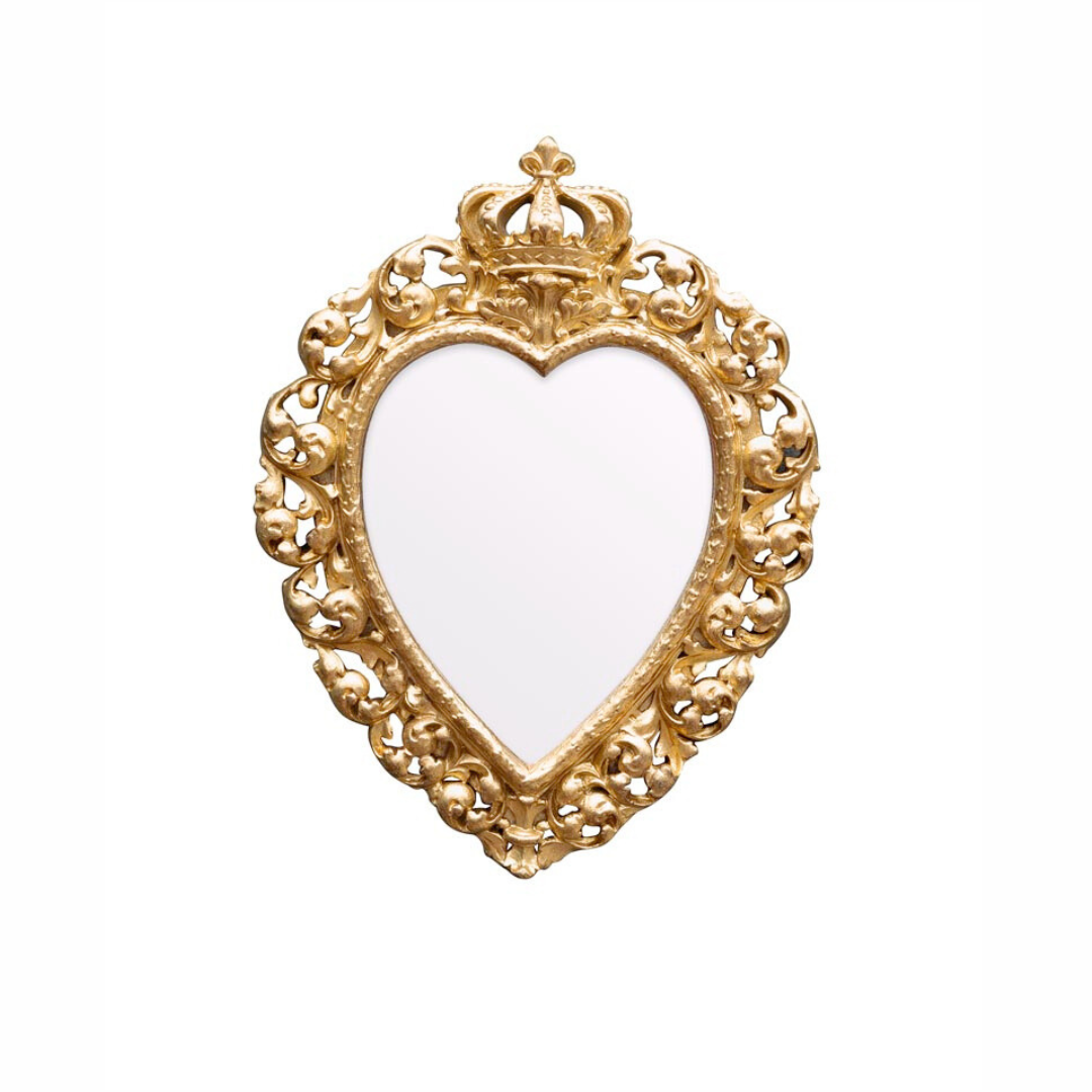 Specchio dorato a forma di cuore con corona
