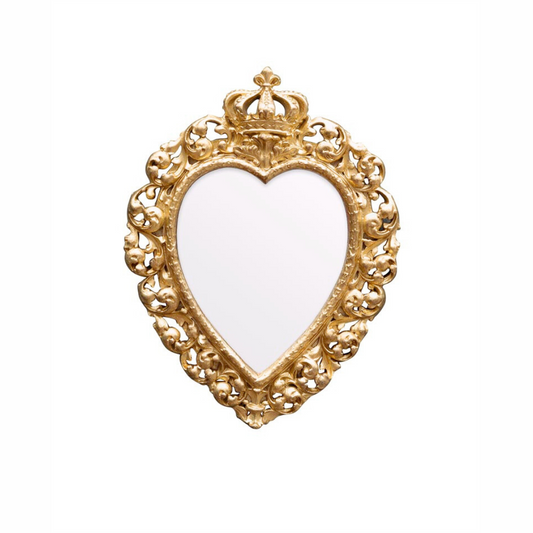 Specchio dorato a forma di cuore con corona