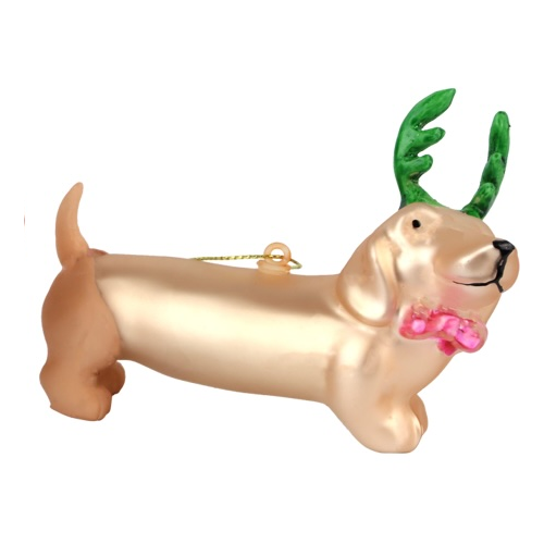 Decorazione in Vetro per Albero di Natale “Bassotto Renna” – 15 cm