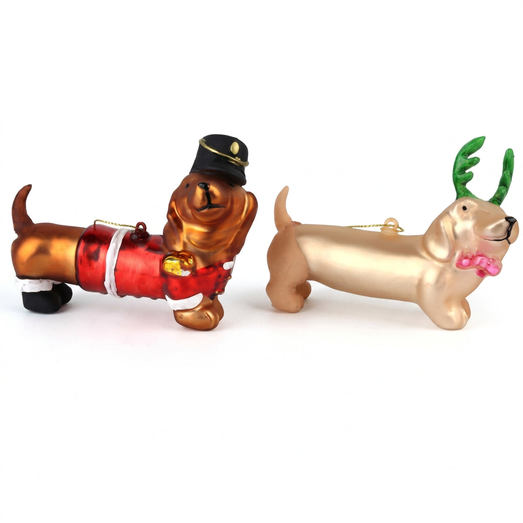 Decorazione in Vetro per Albero di Natale “Bassotto Renna” – 15 cm