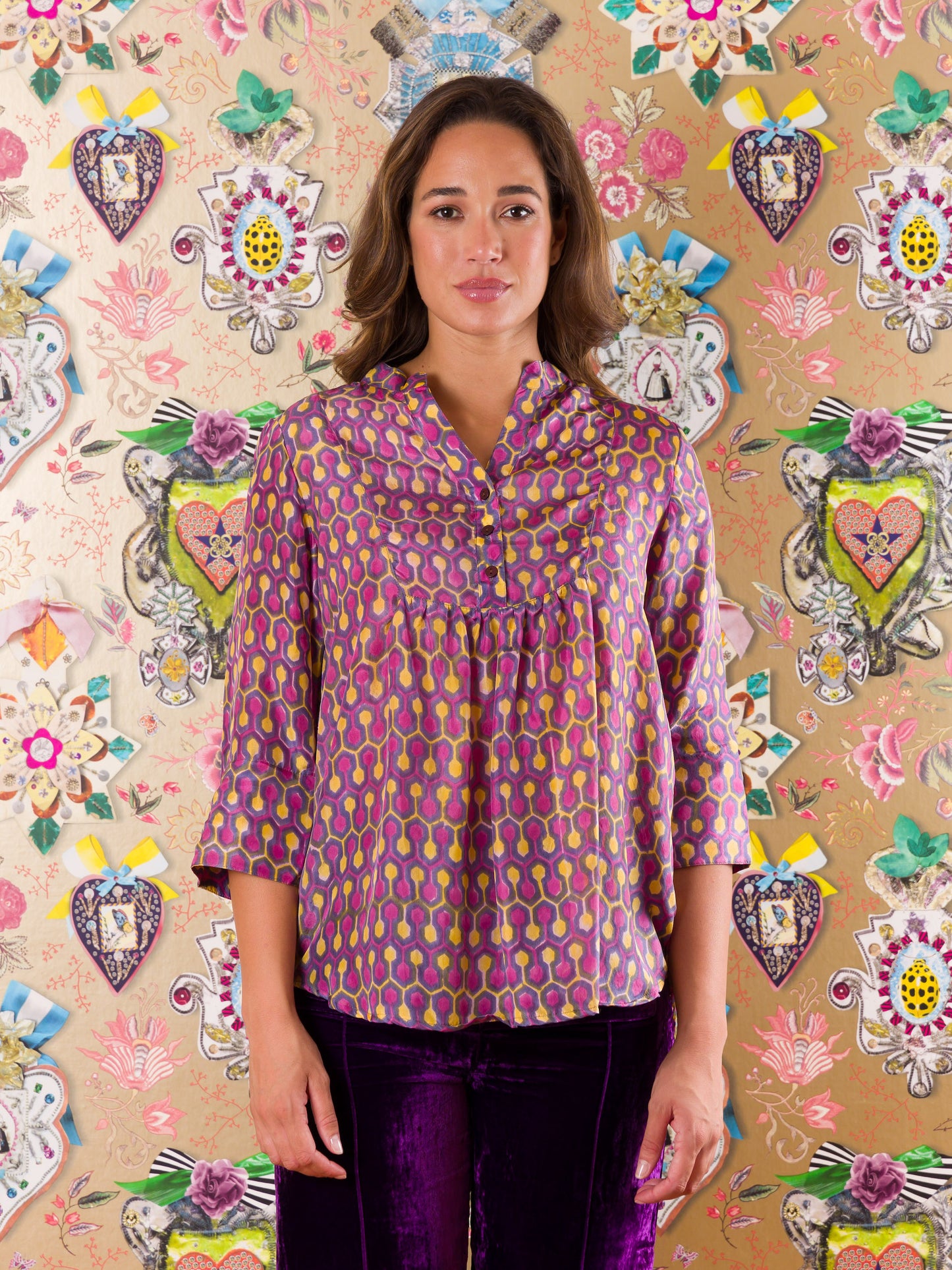 Camicia Arniston con pistagna in seta con esagoni