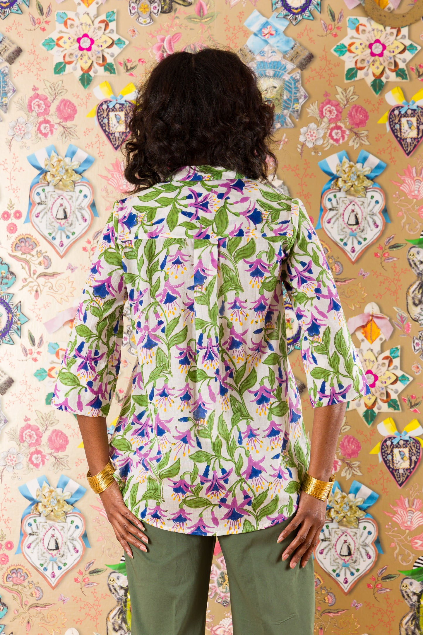 3-button shirt in Poppy Orange printed silk