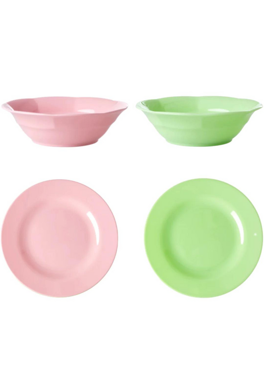 Melamine Dishes - Pink/Green
