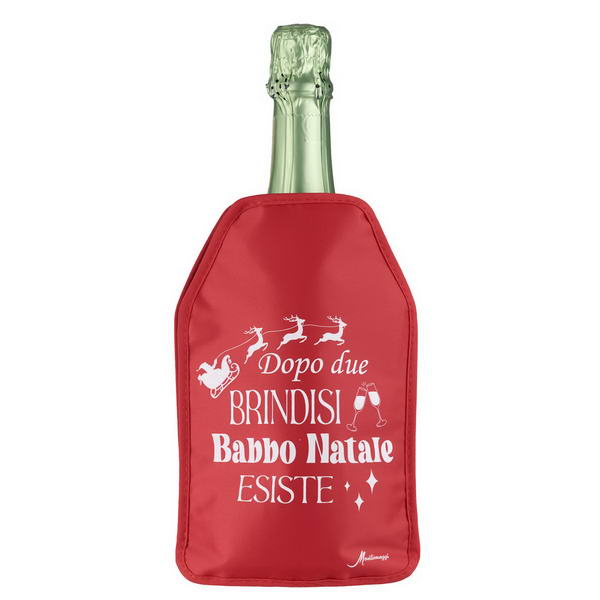 Glacette raffreddabottiglie rossa con frase “Dopo due brindisi Babbo Natale esiste”