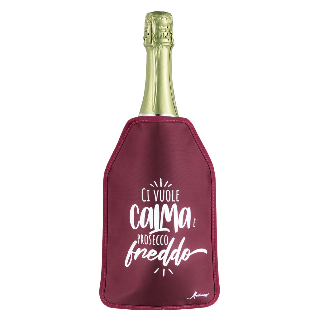 Glacette raffreddabottiglie bordeaux con frase “Ci vuole calma e prosecco freddo”
