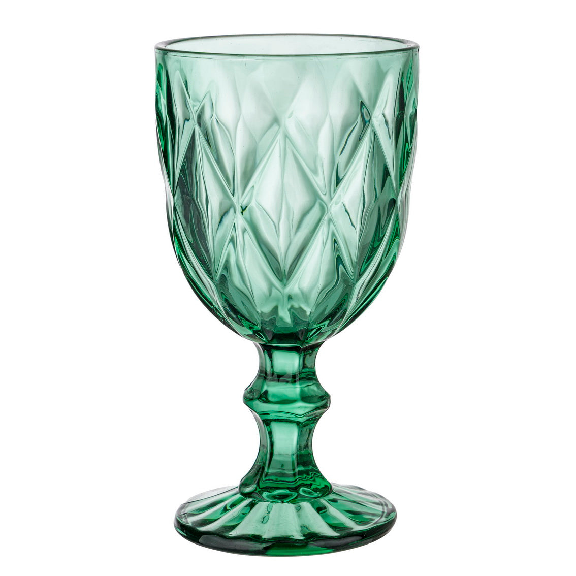Set di 6 calici in vetro verde con decoro a rombi in rilievo