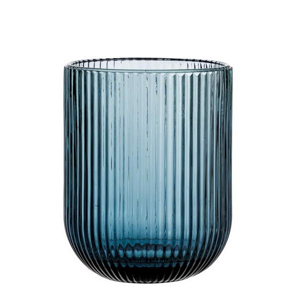 Set di 6 bicchieri in vetro blu con decoro a righe in rilievo