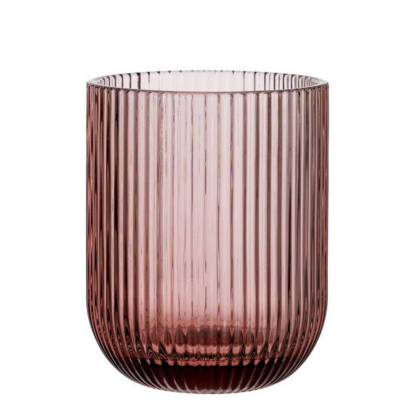 Set di 6 bicchieri in vetro rosa antico con decoro a righe in rilievo