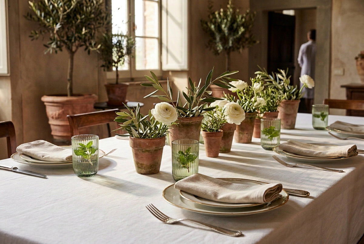 Set di 6 bicchieri in vetro verde con decoro a righe in rilievo