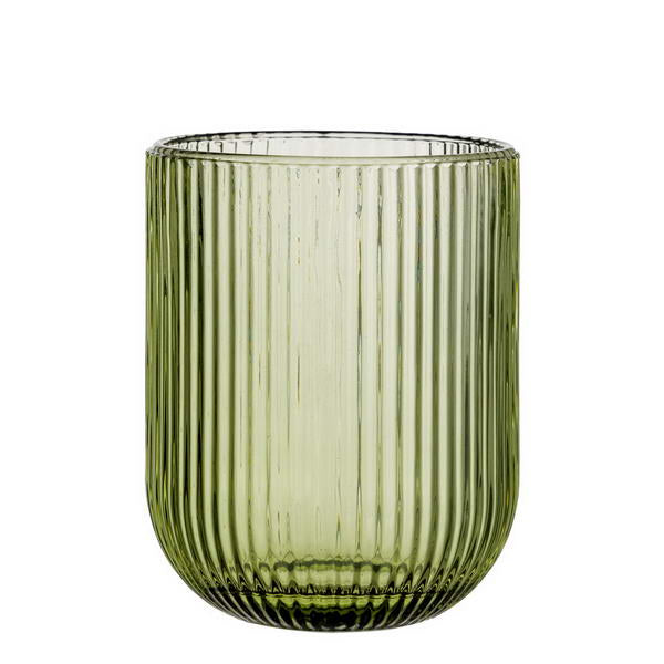 Set di 6 bicchieri in vetro verde con decoro a righe in rilievo