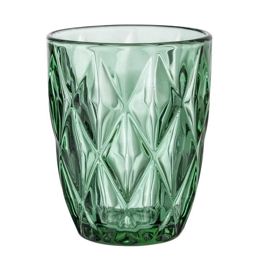 Set di 6 bicchieri in vetro verde con decoro a rombi in rilievo