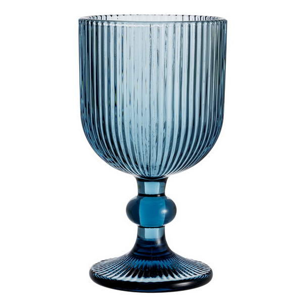 Set di 6 calici in vetro blu con decoro a righe in rilievo