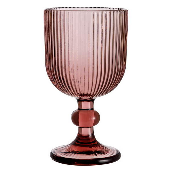 Set di 6 calici in vetro rosa antico con decoro a righe in rilievo