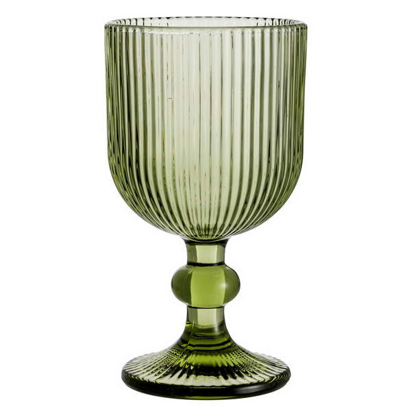 Set di 6 calici in vetro verde con decoro a righe in rilievo