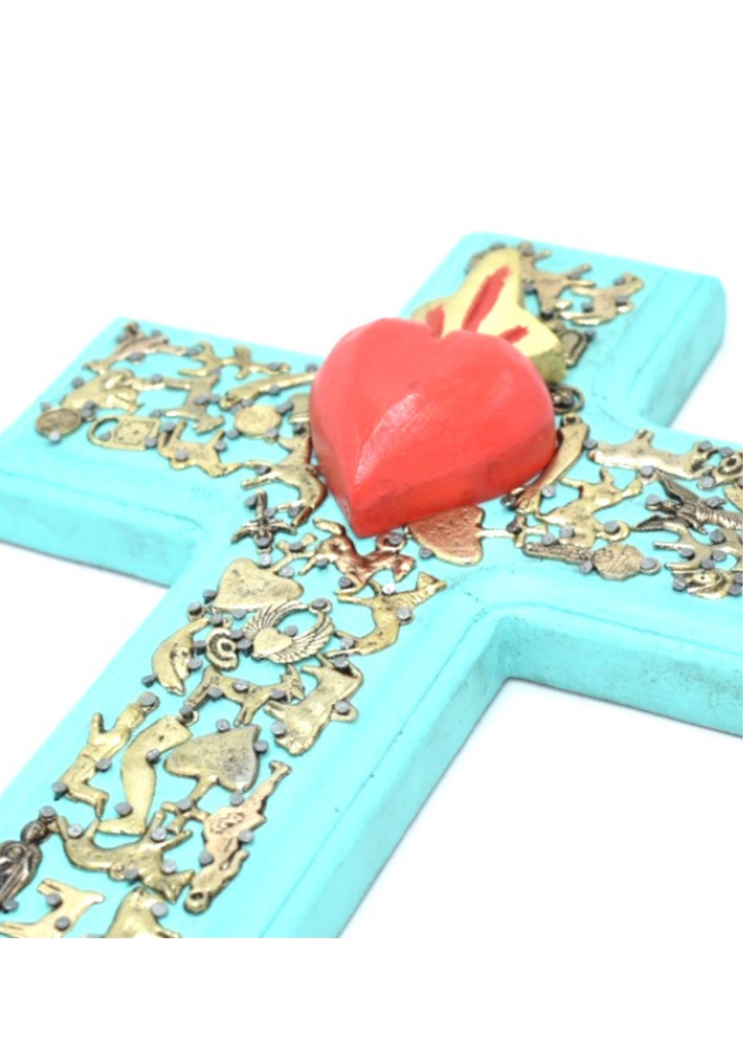 Croce - Cuore Sacro con Miracolo Oro in Legno 3D