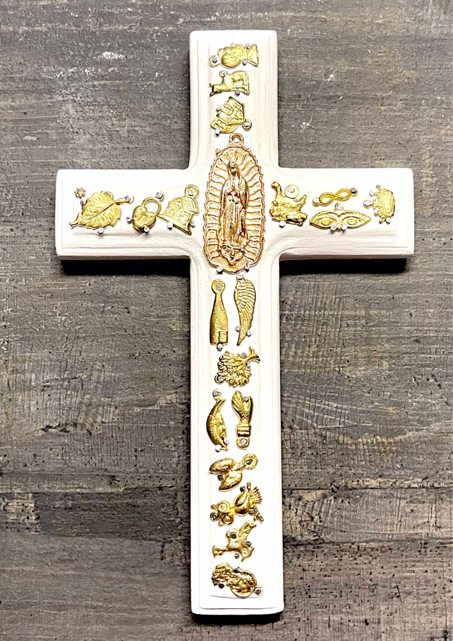 Celeya - Croce Guadalupe con miracoli oro in legno