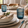 Set di 6 bicchieri in vetro blu con decoro a righe in rilievo