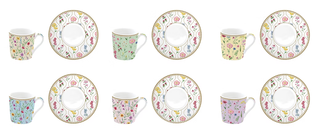 Servizio 6 tazzine Caffè Meadow Flowers