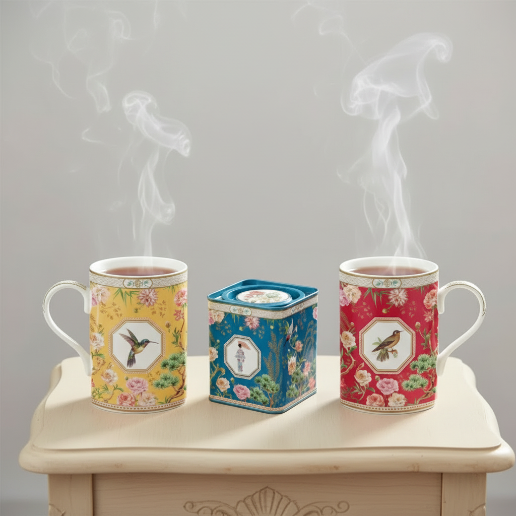 Coppia Mug Con Scatola In Latta Jardins d'Orient