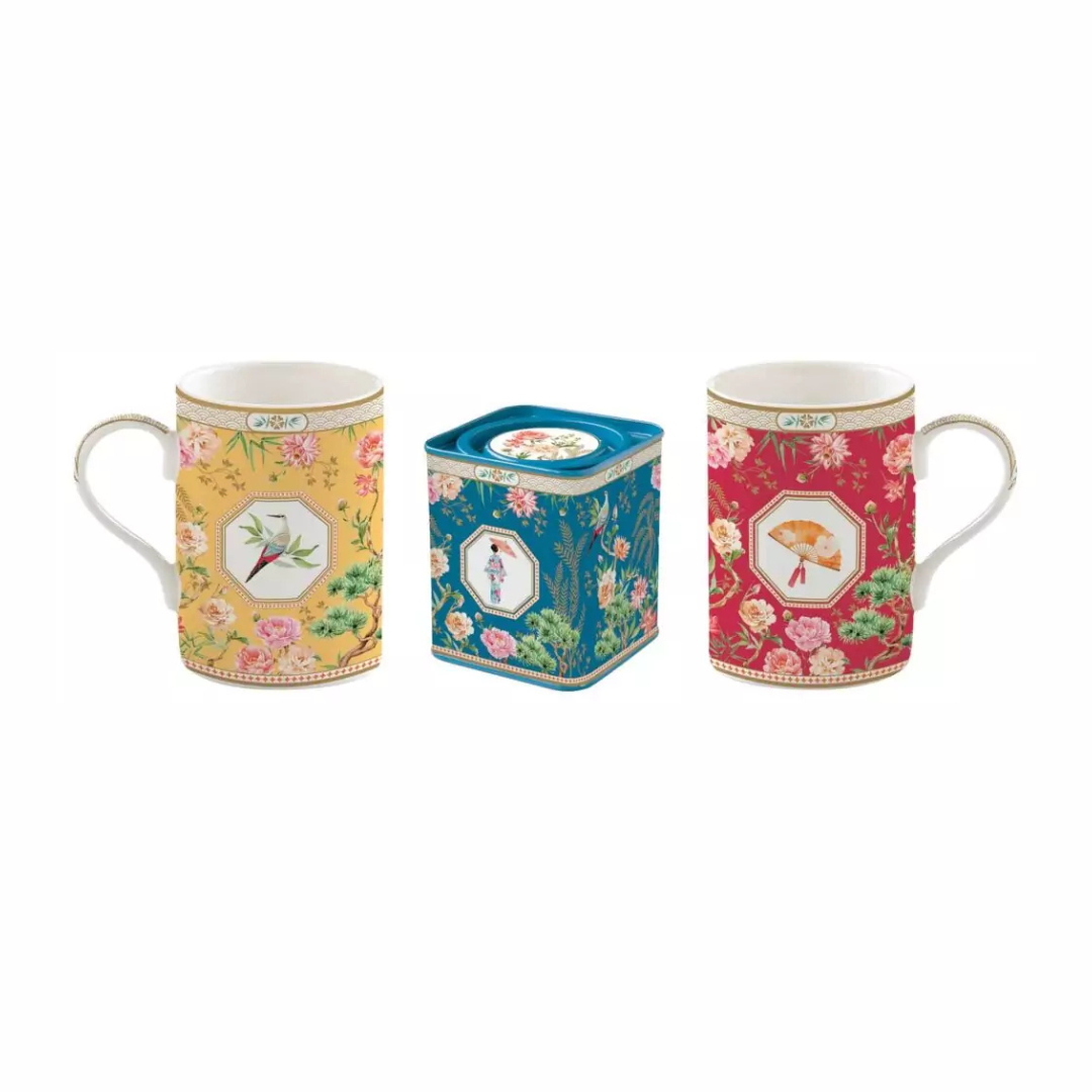 Coppia Mug Con Scatola In Latta Jardins d'Orient